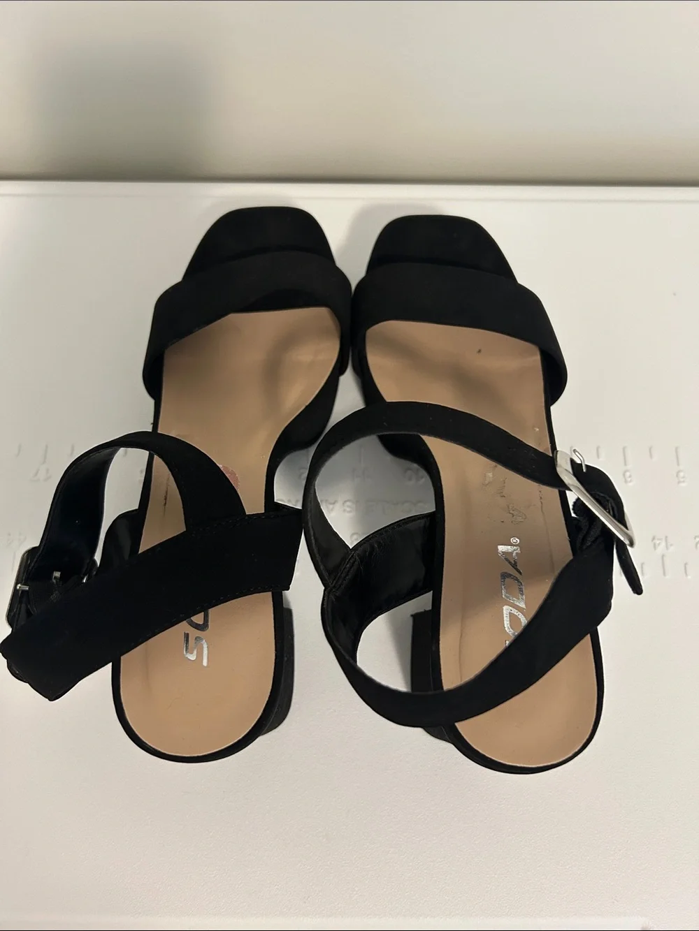 Soda Black Suede Platform Block Heel Sandals